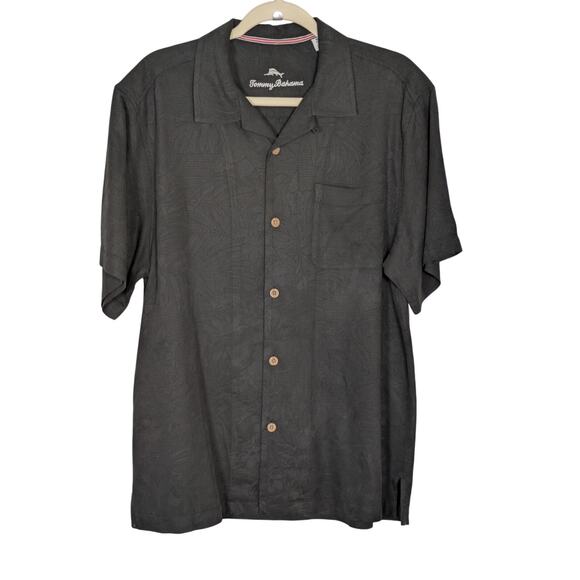 Tommy Bahama Men's Medium 100% Silk Black Hawaiian Short Sleeve Button up Shirt - Picture 1 of 8